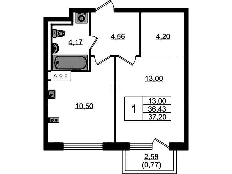 1-комнатная квартира 37.2 м², 13/13 эт., ЖК «Квартал Торики»